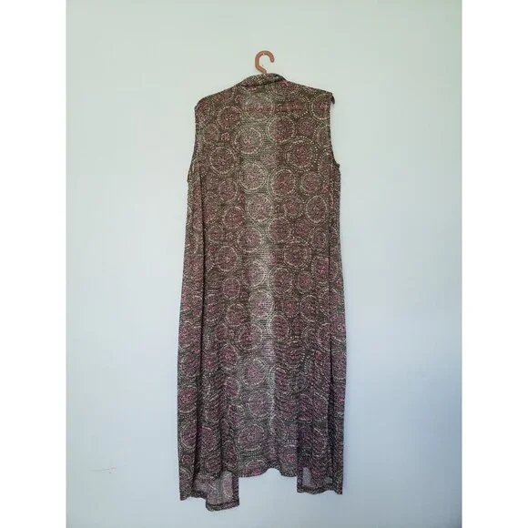 Cato C Est 1946 Womens Plus 18/20W Duster Cardigan Sleeveless Boho Green Floral - Picture 2 of 5